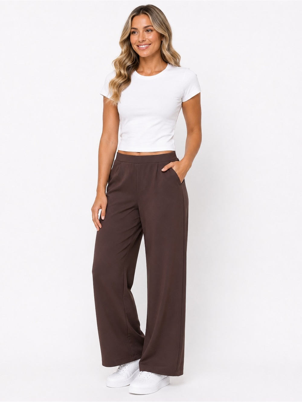 HALARA BrownWide-Leg High Waist Trousers